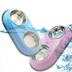 Stainless Steel Pet Feeding Double Bowls Anti Ants Portable Dog Feeder Dispenser Anti Knock Detachable Pet Food Water Feeder