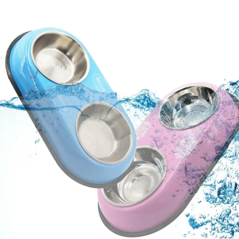 Stainless Steel Pet Feeding Double Bowls Anti Ants Portable Dog Feeder Dispenser Anti Knock Detachable Pet Food Water Feeder