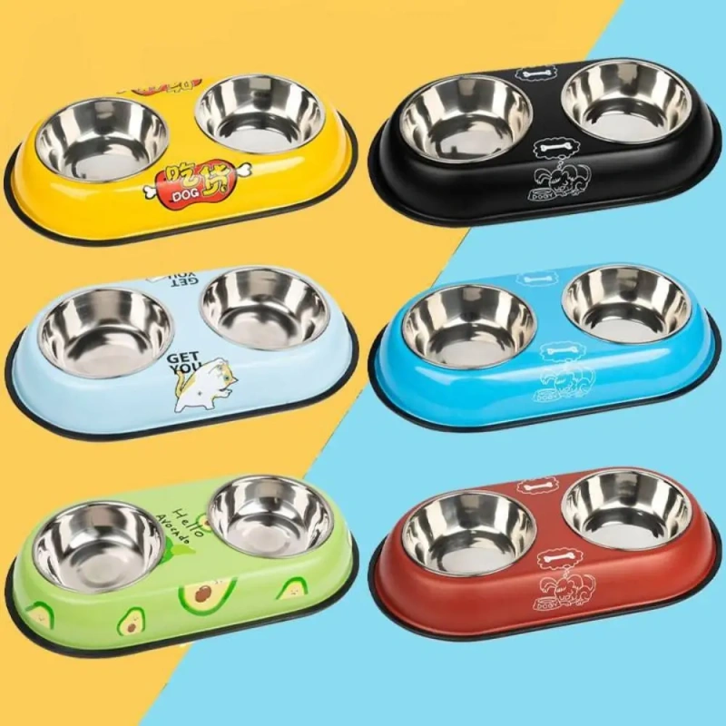 Stainless Steel Pet Feeding Double Bowls Anti Ants Portable Dog Feeder Dispenser Anti Knock Detachable Pet Food Water Feeder