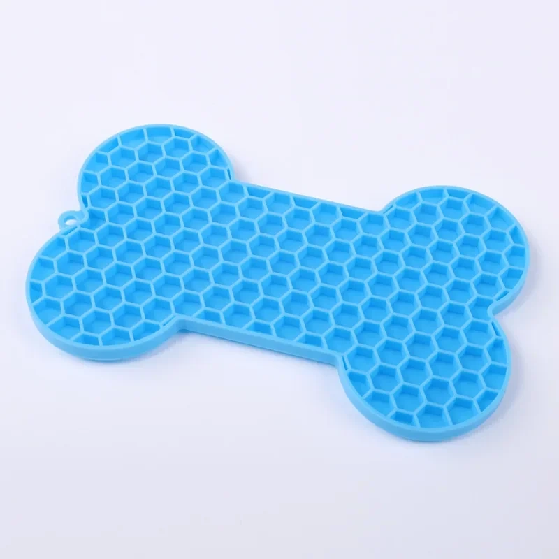 Silicone Licking Pad Mat for Pet Dogs Cats Slow Food Bowls with Suction Cup Feeding Food Bone Shape Silicone Licking Pad