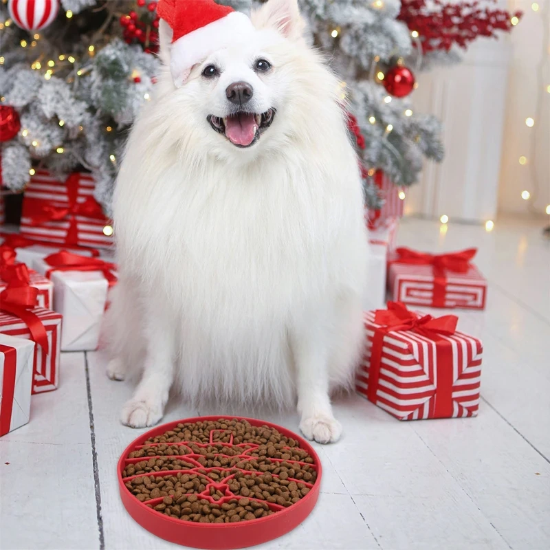 Slow Food Dog Pad Christmas style Silicone Pad Dog Slow Food Bowl Sucker Placemat Pet Anti-slip Anti-choking Eating Gear