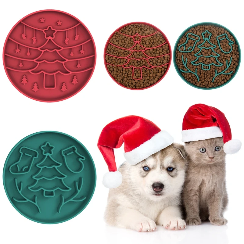 Slow Food Dog Pad Christmas style Silicone Pad Dog Slow Food Bowl Sucker Placemat Pet Anti-slip Anti-choking Eating Gear