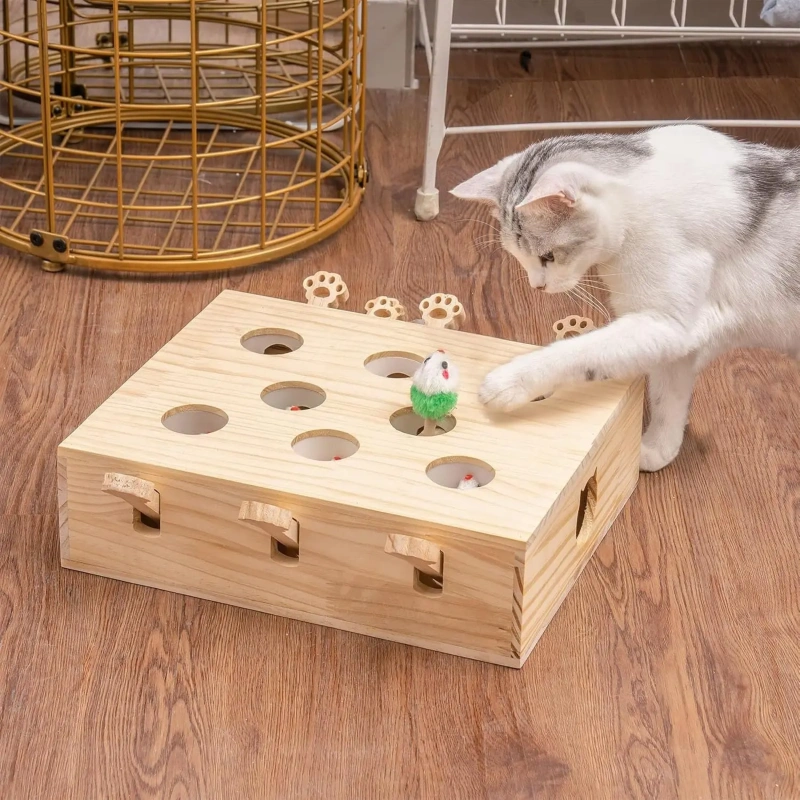 3-in-1 Cat Catcher and Toy, Mole Cat Toy, Bored Indoor Adult Cat Interactive Cat Toy, Cat Game (5 Holes)
