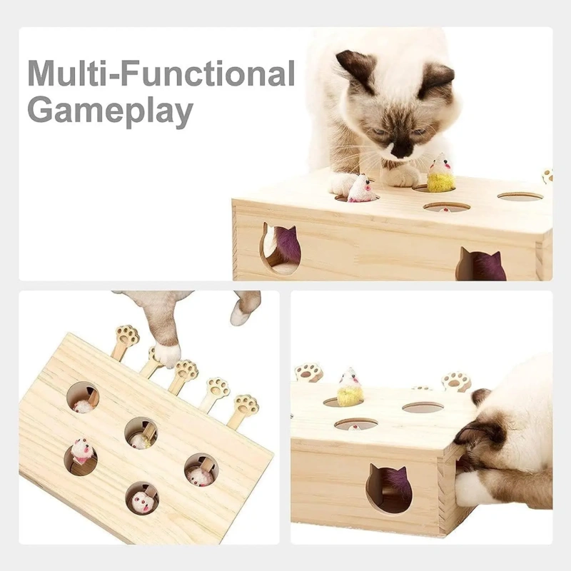 3-in-1 Cat Catcher and Toy, Mole Cat Toy, Bored Indoor Adult Cat Interactive Cat Toy, Cat Game (5 Holes)