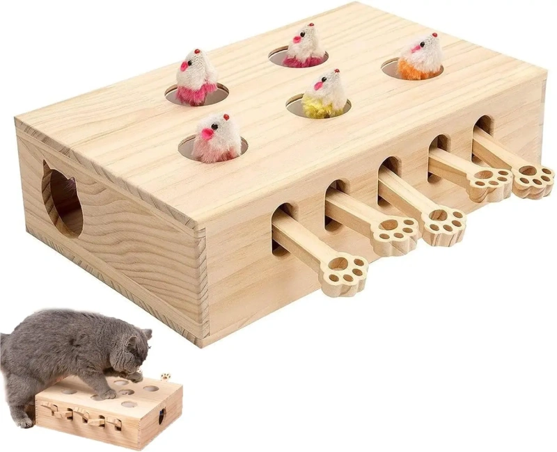 3-in-1 Cat Catcher and Toy, Mole Cat Toy, Bored Indoor Adult Cat Interactive Cat Toy, Cat Game (5 Holes)