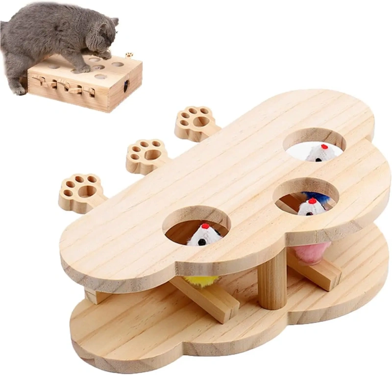 3-in-1 Cat Catcher and Toy, Mole Cat Toy, Bored Indoor Adult Cat Interactive Cat Toy, Cat Game (5 Holes)