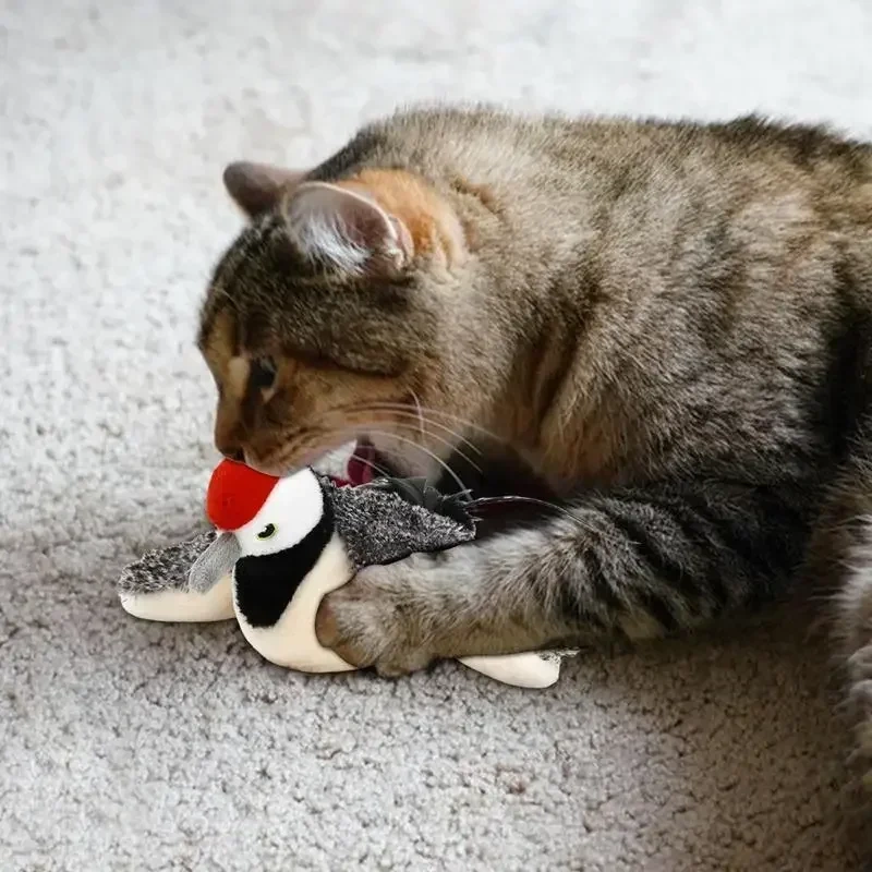 1pc Flapping Sparrow Cat Toys Interactive Chirping Bird Movements Touch Activated Electric Plush Toy Rechargeable Kitten Toy Pet