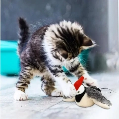1pc Flapping Sparrow Cat Toys Interactive Chirping Bird Movements Touch Activated Electric Plush Toy Rechargeable Kitten Toy Pet