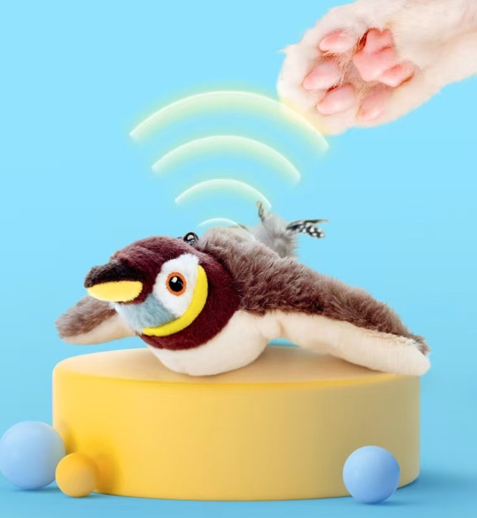 1pc Flapping Sparrow Cat Toys Interactive Chirping Bird Movements Touch Activated Electric Plush Toy Rechargeable Kitten Toy Pet