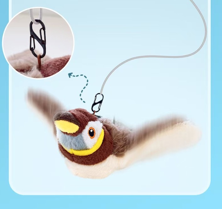 1pc Flapping Sparrow Cat Toys Interactive Chirping Bird Movements Touch Activated Electric Plush Toy Rechargeable Kitten Toy Pet