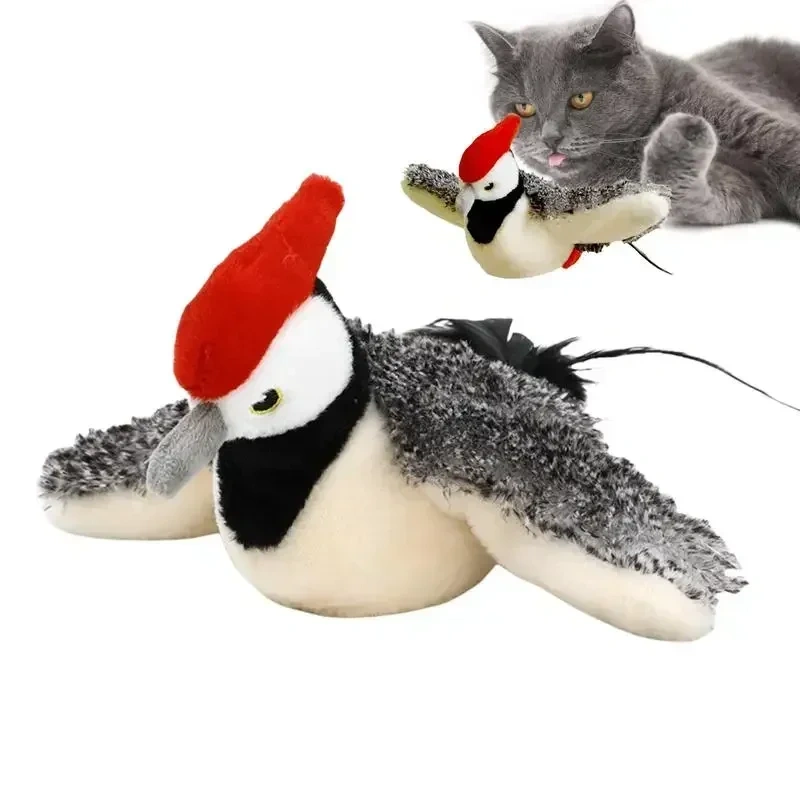 1pc Flapping Sparrow Cat Toys Interactive Chirping Bird Movements Touch Activated Electric Plush Toy Rechargeable Kitten Toy Pet