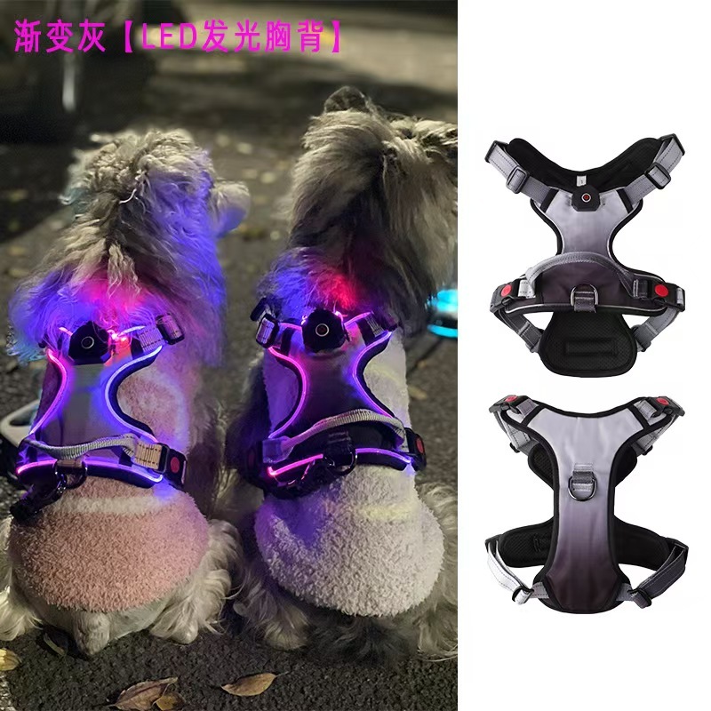 Dog luminous chest and back，LED light-up chest strap，Comfortable, breathable and luminous harness