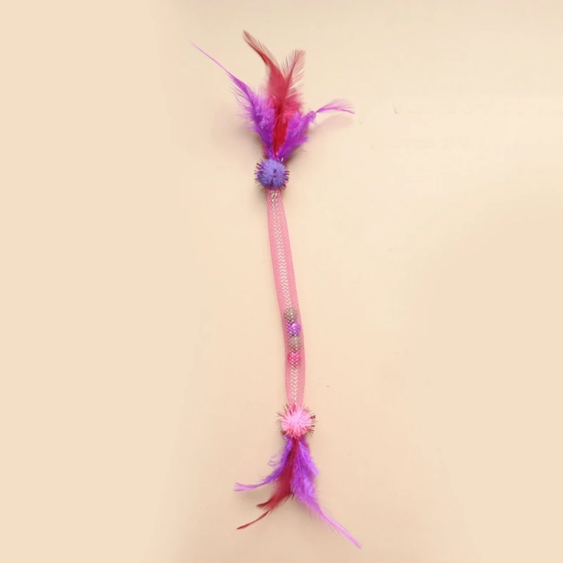 3pcs Random Mix Mint Ball Elastic Net Cat Teaser Stick Kitten Interactive Scratching Feather Toys Funny Pet Supplies