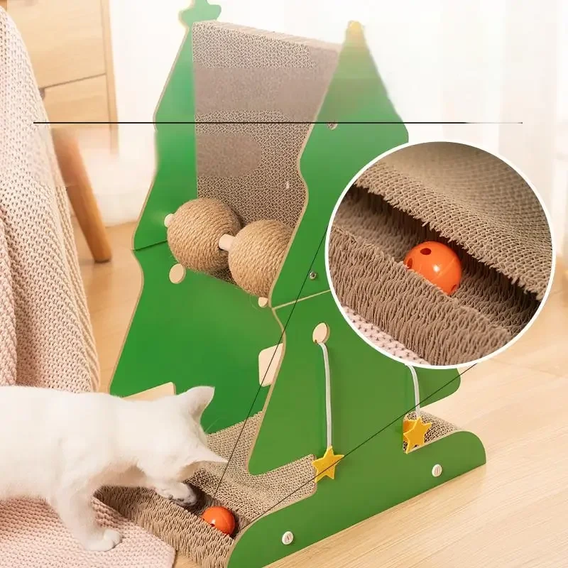 Christmas Cat Tree Kitten Scratching Post Vertical Scratcher Climbing Frame Pet Toy with Balls Crafts for Indoor Adults  Cats
