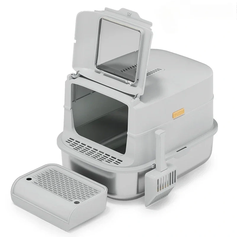 Extra Large Space Cat Litter Box Stainless Steel Sandbox Cat Gray Closed Cat Tray Self-cleaning Cats Detachable Pet Products
