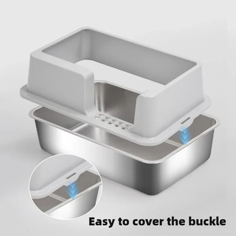 Extra Large Space Cat Litter Box Stainless Steel Sandbox Cat Gray Closed Cat Tray Self-cleaning Cats Detachable Pet Products