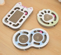 Cat face-shaped cat scratching board with bell ball hard cardboard wear-resistant sharpen a claw Colourful Feather Toys porous