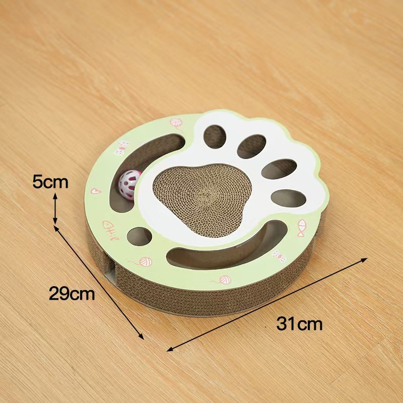 Cat face-shaped cat scratching board with bell ball hard cardboard wear-resistant sharpen a claw Colourful Feather Toys porous