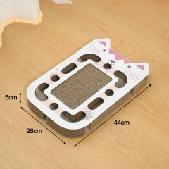 Cat face-shaped cat scratching board with bell ball hard cardboard wear-resistant sharpen a claw Colourful Feather Toys porous