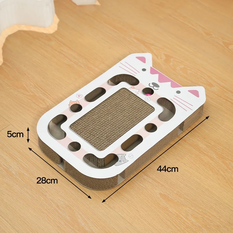 Cat face-shaped cat scratching board with bell ball hard cardboard wear-resistant sharpen a claw Colourful Feather Toys porous