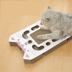 Cat face-shaped cat scratching board with bell ball hard cardboard wear-resistant sharpen a claw Colourful Feather Toys porous