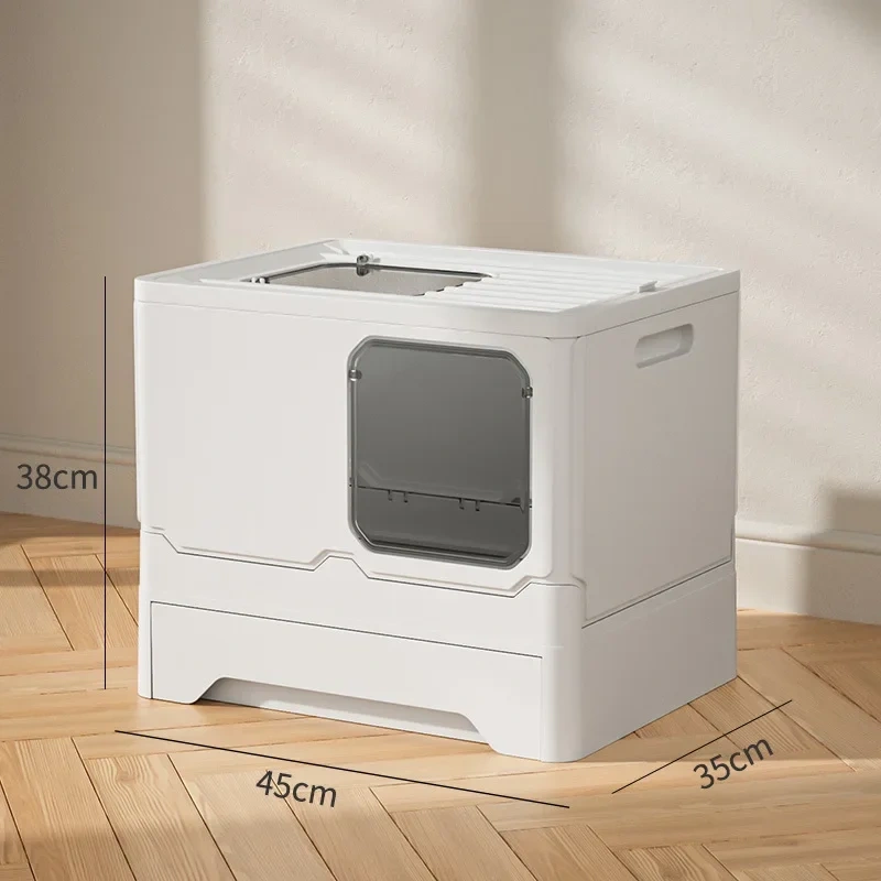 Front Entry Top Exit Cat Litter Box with Lid Foldable Large Kitty Litter Boxes Drawer type Cats Toilet Including Scoop Plastic