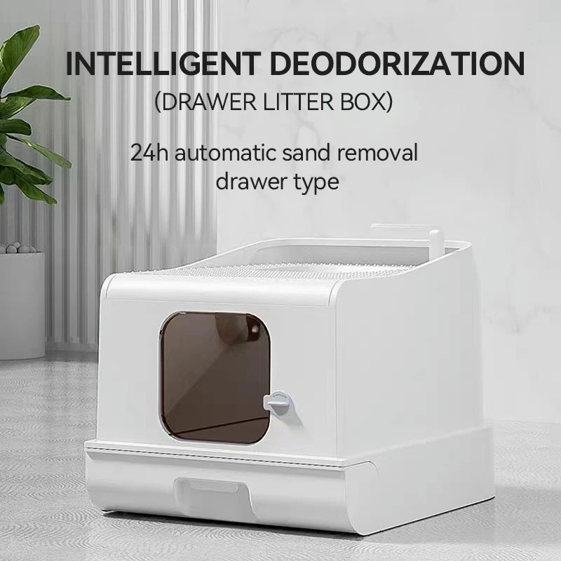 Large Space Cat Litter Box & Accessories PP Material Square Toilet Automatic Door Fully Enclosed Cat Litter Box