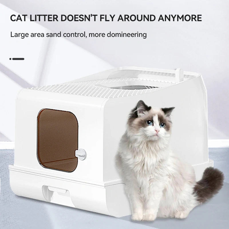 Large Space Cat Litter Box & Accessories PP Material Square Toilet Automatic Door Fully Enclosed Cat Litter Box
