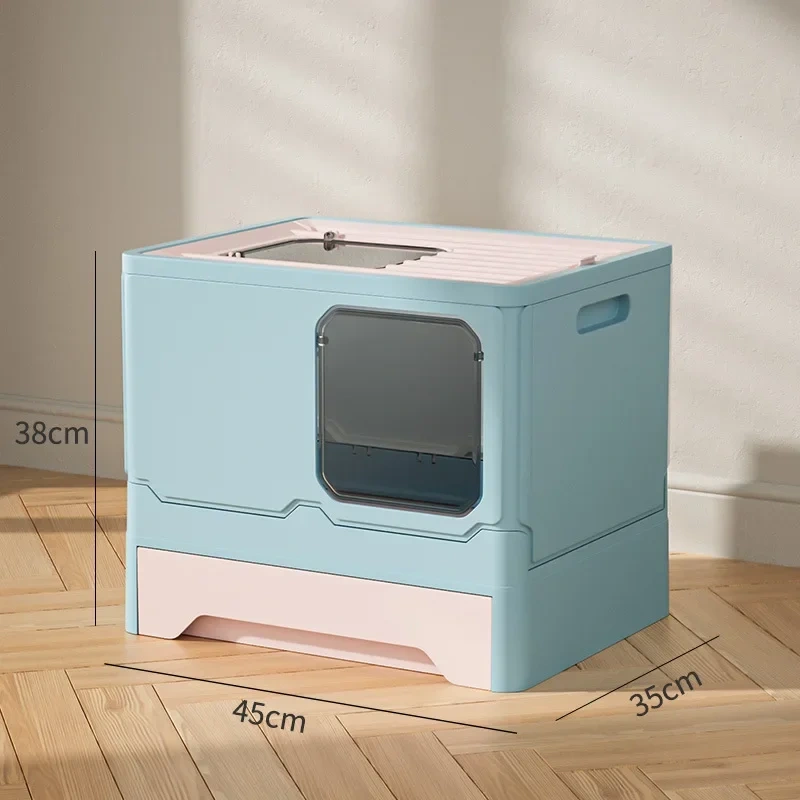 Front Entry Top Exit Cat Litter Box with Lid Foldable Large Kitty Litter Boxes Drawer type Cats Toilet Including Scoop Plastic