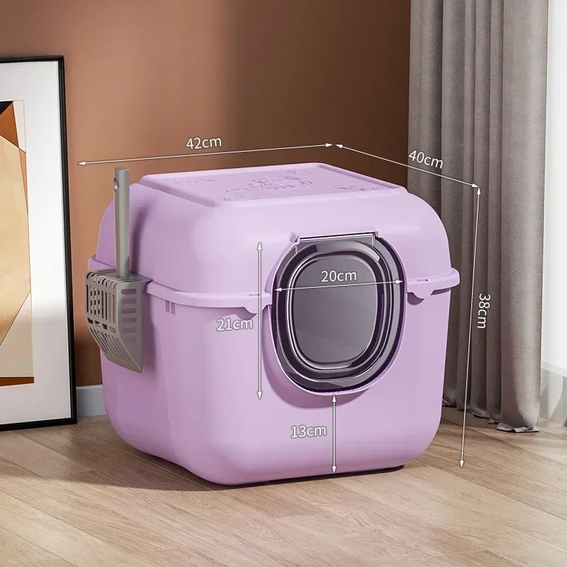 Large Capacity Cat Bedpans Totally Closed Cat Litter Box Anti-Spill & Sand-Leakage Pet Toilet Plastic Cat Sandbox Sanitary Tray