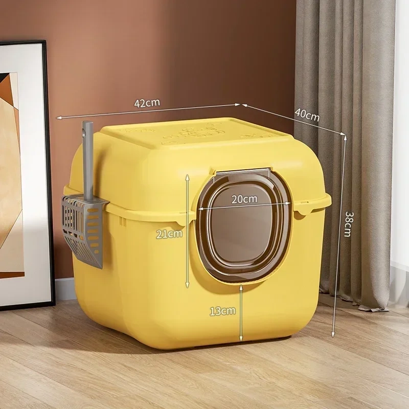 Large Capacity Cat Bedpans Totally Closed Cat Litter Box Anti-Spill & Sand-Leakage Pet Toilet Plastic Cat Sandbox Sanitary Tray