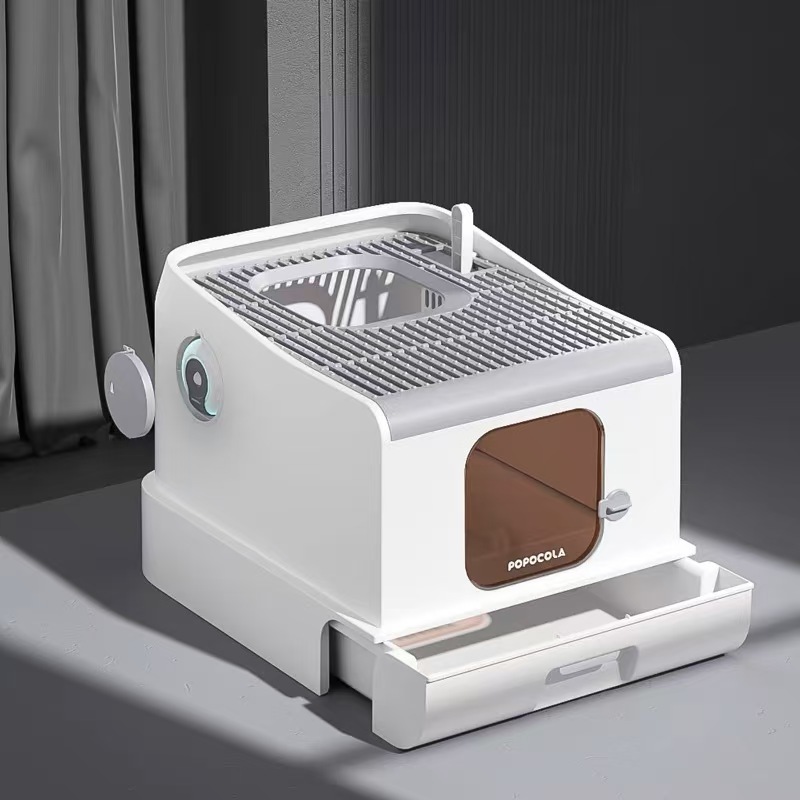 Large Space Cat Litter Box & Accessories PP Material Square Toilet Automatic Door Fully Enclosed Cat Litter Box