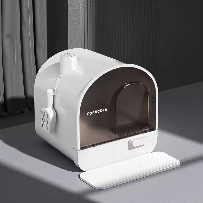Large Space Cat Litter Box & Accessories PP Material Square Toilet Automatic Door Fully Enclosed Cat Litter Box