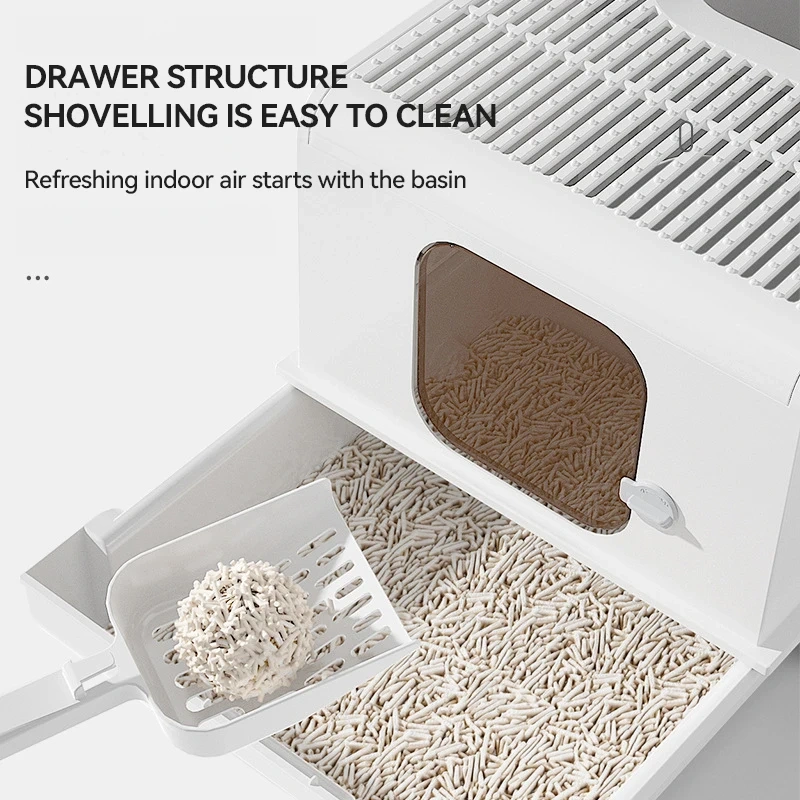 Large Space Cat Litter Box & Accessories PP Material Square Toilet Automatic Door Fully Enclosed Cat Litter Box