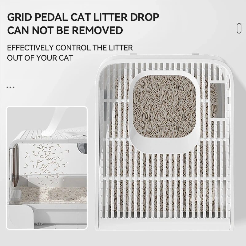 Large Space Cat Litter Box & Accessories PP Material Square Toilet Automatic Door Fully Enclosed Cat Litter Box