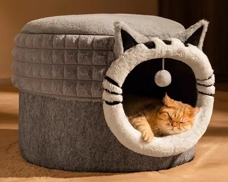 Cat bed universal four seasons closed sense of security winter warm super large cat bed house kitten pet bed