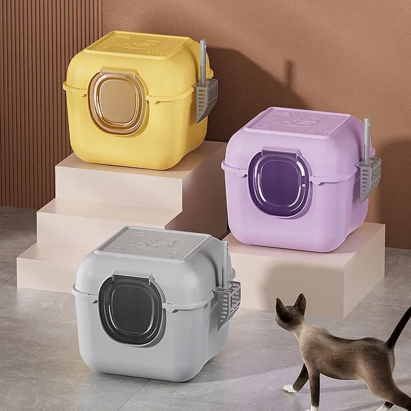 Large Capacity Cat Bedpans Totally Closed Cat Litter Box Anti-Spill & Sand-Leakage Pet Toilet Plastic Cat Sandbox Sanitary Tray