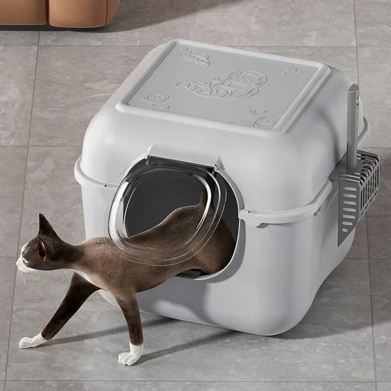 Large Capacity Cat Bedpans Totally Closed Cat Litter Box Anti-Spill & Sand-Leakage Pet Toilet Plastic Cat Sandbox Sanitary Tray