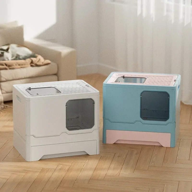 Front Entry Top Exit Cat Litter Box with Lid Foldable Large Kitty Litter Boxes Drawer type Cats Toilet Including Scoop Plastic