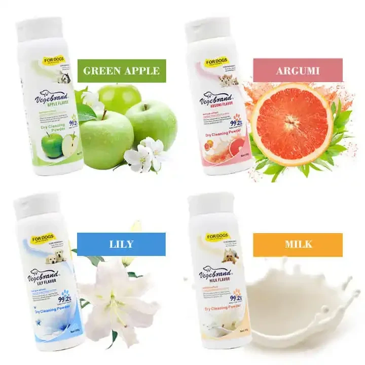 Pet Fruit Shampoo Set Custom Label Dog Shampoo Dry Powder Gift Box Four Bottles Of Pet Shampoo Cleansing Powder
