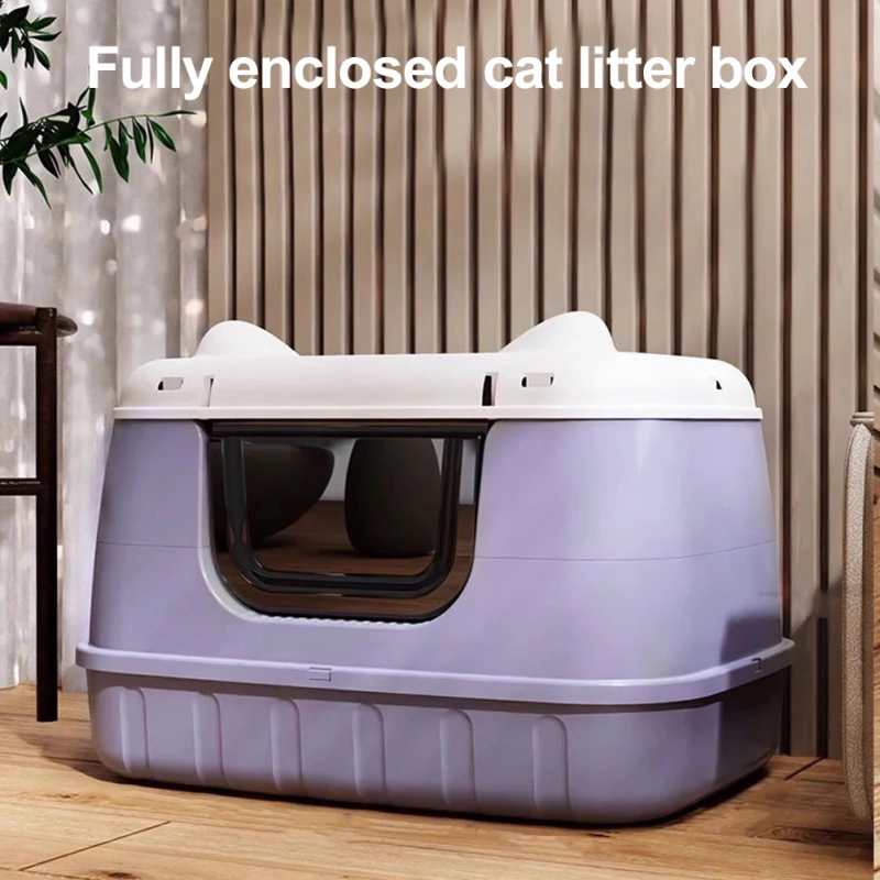 Large Cat Litter Box Enclosed Cat Toilet with Handle Cat Bedpans Cat Litter Pan for Larger Cat Breeds Or Multiple Cat Households