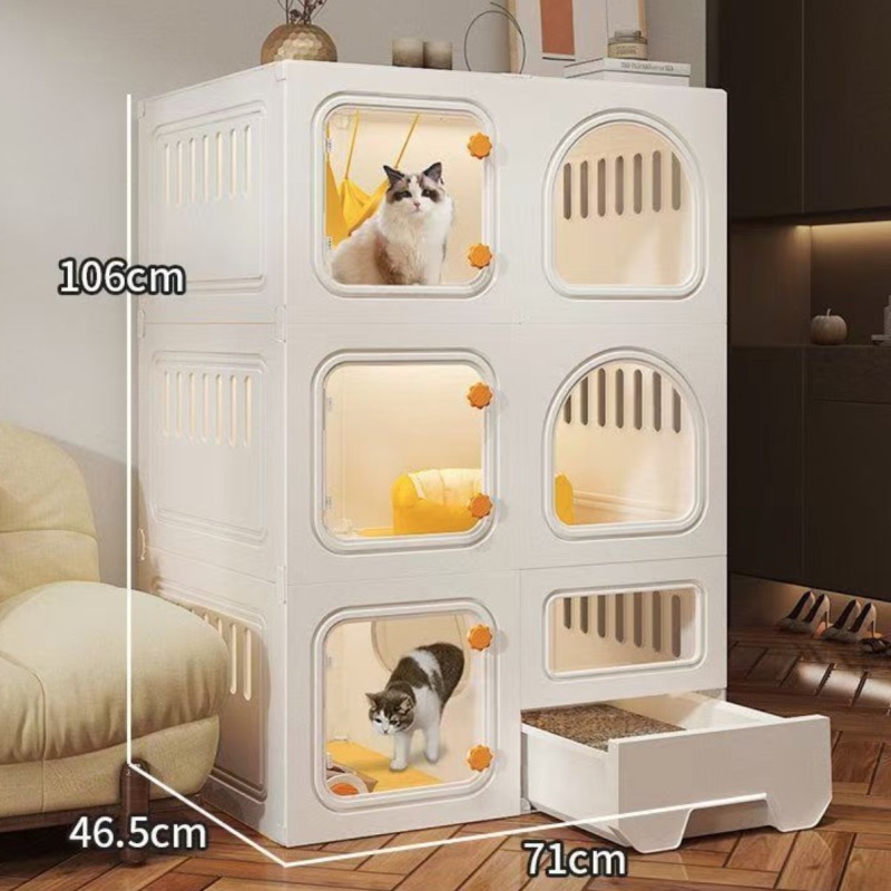 Cat Cages Indoor with Litter Box, Thicken Plastic + Resin Material, 2/3-Tier Large Cat Cage Indoor Enclosure