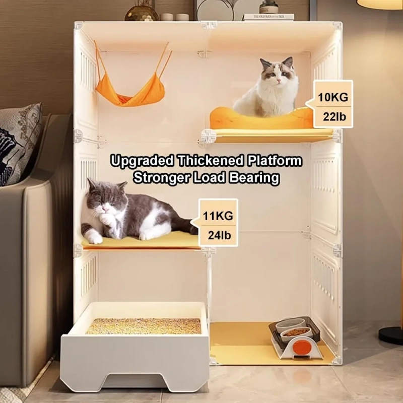 Cat Cages Indoor with Litter Box, Thicken Plastic + Resin Material, 2/3-Tier Large Cat Cage Indoor Enclosure