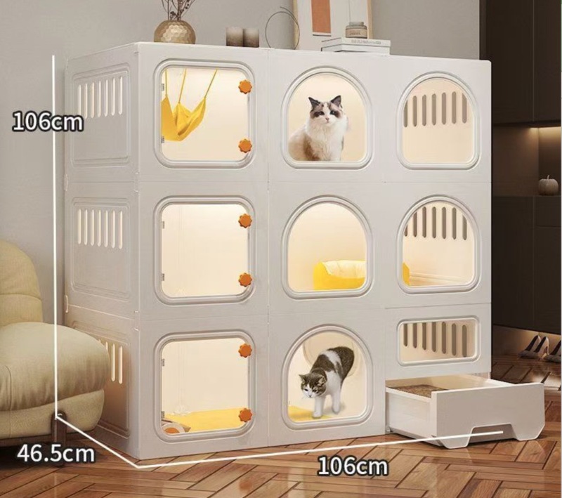 Cat Cages Indoor with Litter Box, Thicken Plastic + Resin Material, 2/3-Tier Large Cat Cage Indoor Enclosure