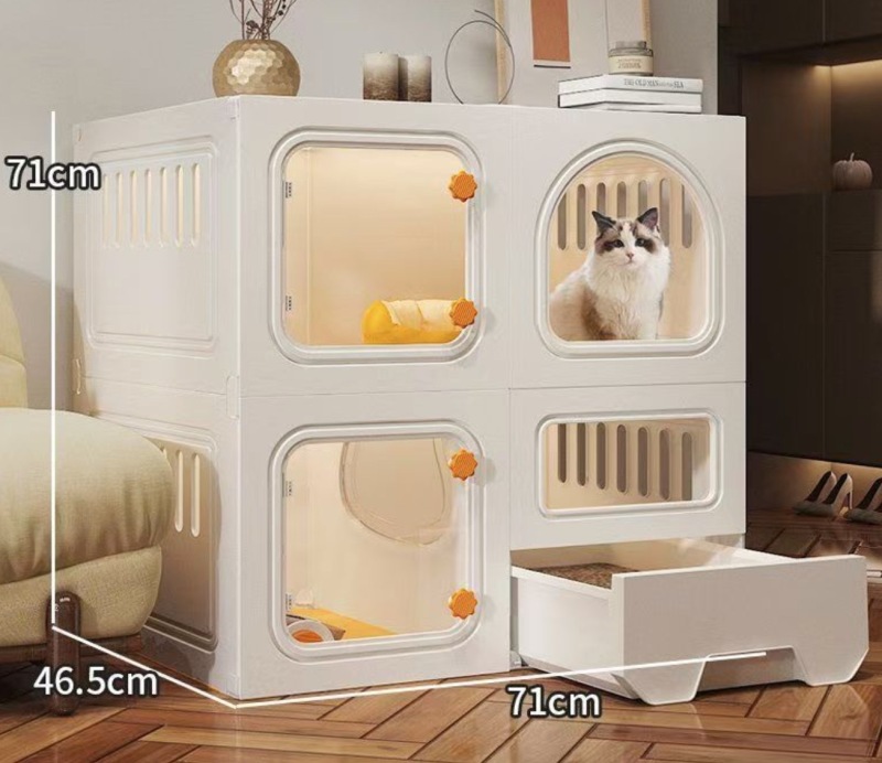 Cat Cages Indoor with Litter Box, Thicken Plastic + Resin Material, 2/3-Tier Large Cat Cage Indoor Enclosure