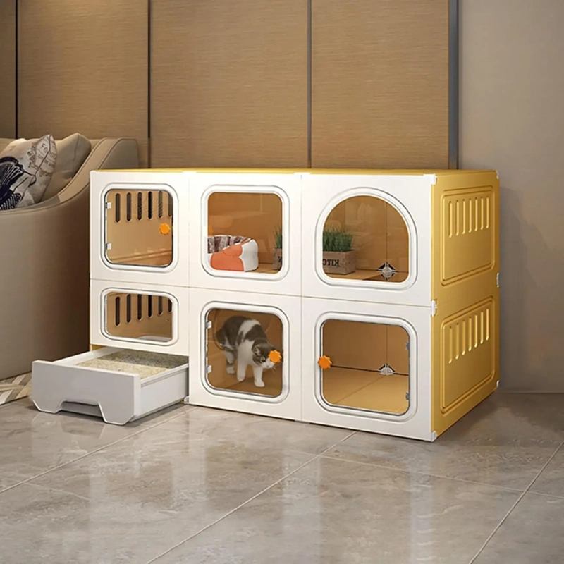 Cat Cages Indoor with Litter Box, Thicken Plastic + Resin Material, 2/3-Tier Large Cat Cage Indoor Enclosure