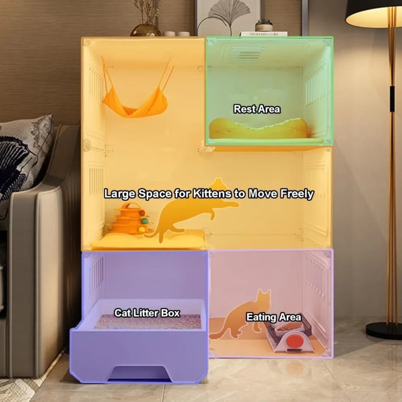 Cat Cages Indoor with Litter Box, Thicken Plastic + Resin Material, 2/3-Tier Large Cat Cage Indoor Enclosure