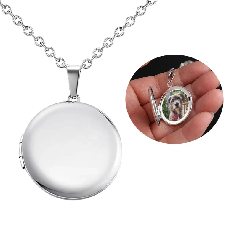 Custom Photo & Text  Stainless Steel  Locket Necklace Pendant 25mm Round Photo Locket Jewelry Gifts for Women Men 3 Colors