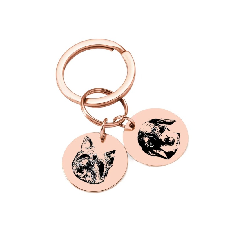 Stainless Steel Custom Pet Portrait Keychain Personalized Multiple Dog Cat Photo Engraved Memorial Christmas Gifts