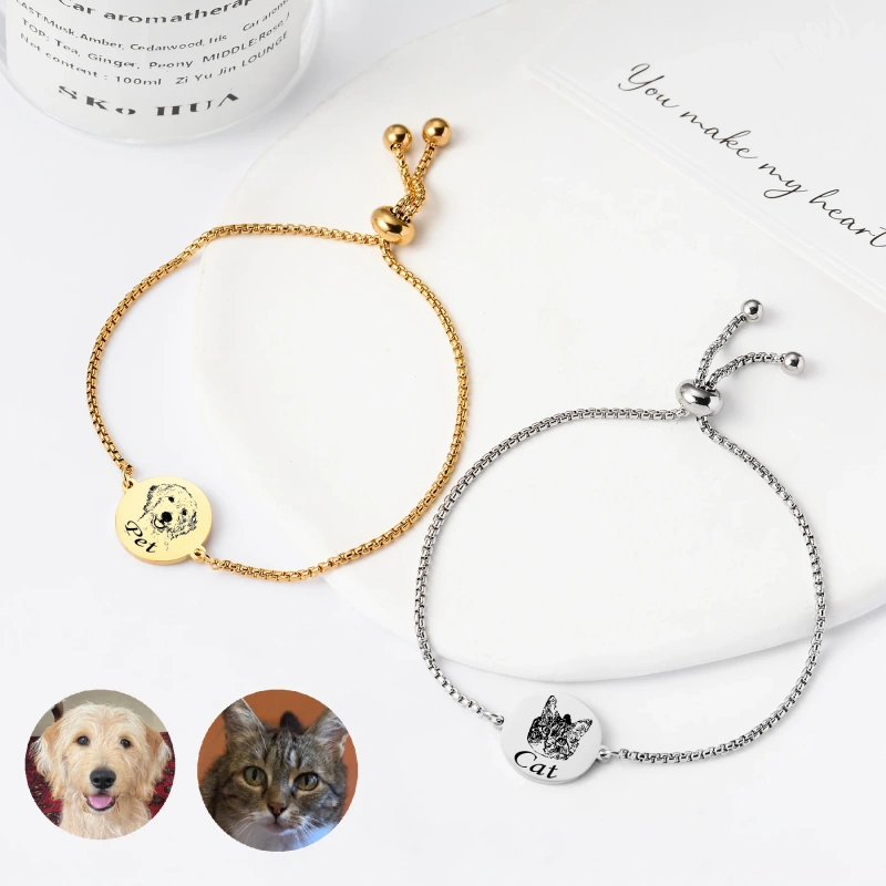 Stainless Steel Adjustable Custom Engrave Picture Couple Boho Bracelets Chains for Women's Pendant Bracelet Jewelry Gifts